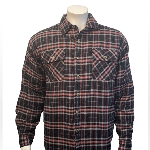 Wrangler Red Black Plaid Quilted Lined Flannel Shirt Jacket 4 Pockets Medium - Picture 2 of 10
